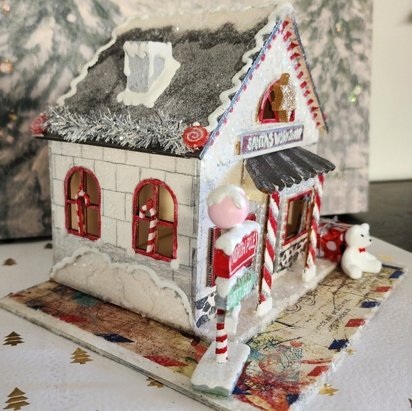 etro Inspired Upcycled LED Santa's Workshop Village House - Yellow Light - Picture 3 of 9